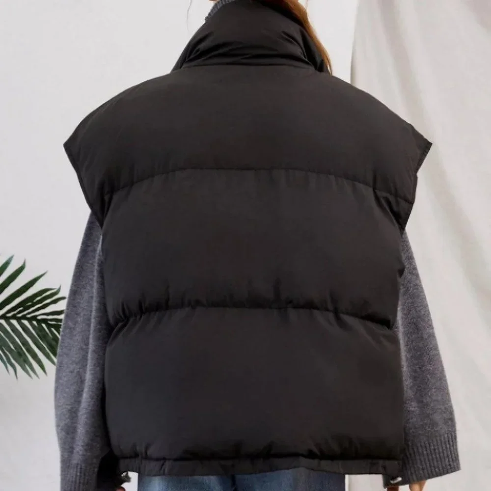 Zip up Drawstring Hem  Puffer vest Coat Comfy winter - Picture 9 of 10